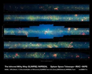 Мозаика, составленная из снимков нашей Галактики, сделанных Spitzer. Фото: NASA/JPL-Caltech/Univ. of Wisconsin