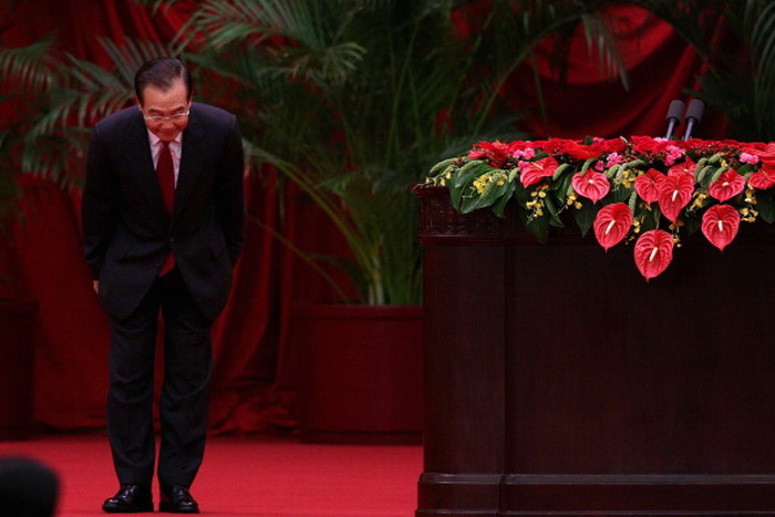 Премьер-министр Китая Вэнь Цзябао перед выступлением на банкете по случаю 63-й годовщины со дня основания Народной Республики Китай 29 сентября 2012 года в Большом зале народных собраний в Пекине, Китай. Фото: Feng Li/Getty Images