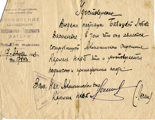 Справка, по которой Любовь Бабицкую отпустили за ребенком. Фото предоставлено Евгенией Головня