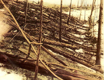 Упавшие деревья в районе Тунгусского события. Фото с сайта ru.wikipedia.org Упавшие деревья в районе Тунгусского события. Фото с сайта ru.wikipedia.org
