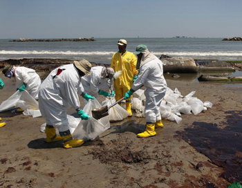 Очистка загрязненного нефтью побережья США. Фото: John Moore/Getty Images