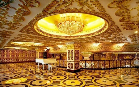This updated photo received on September 7, 2011 shows the luxury interior decoration of the office building, containing three floors of offices and three more floors of a print museum belonging to the state-owned Harbin Pharmaceutical Group Sixth factory in Harbin, in northeast China's Heilongjiang province. The state-owned drug firm in China has caused online outrage for allegedly building offices that appear to mimic France's Versailles palace, complete with gold-tinted walls and chandeliers. CHINA OUT AFP PHOTO (Photo credit should read STR/AFP/Getty Images)