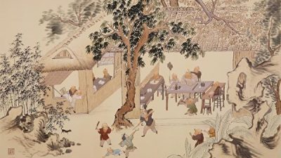 Деревенские мальчишки играют и занимаются. Сучжоуская вышивка/Public Domain