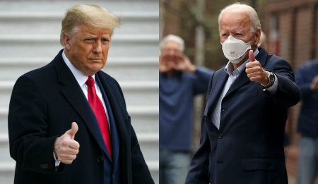 Президент Дональд Трамп (слева) и кандидат в президенты от Демократической партии Джо Байден