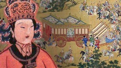 Коллаж. У Цзэтянь. Известное произведение искусства, изображающее большой кортеж китайского императора. Фото: Public Domain. CC BY 2.0