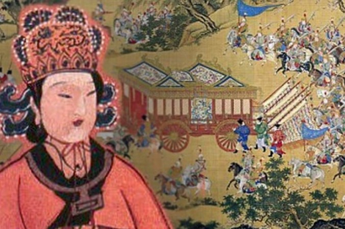Коллаж. У Цзэтянь. Известное произведение искусства, изображающее большой кортеж китайского императора. Фото: Public Domain. CC BY 2.0