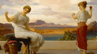 «Наматывание клубка» Фредерика Лейтона, около 1878 года. Масло, холст, 39,4 на 63,5 дюйма. Художественная галерея Нового Южного Уэльса, Сидней, Австралия. (Всеобщее достояние)