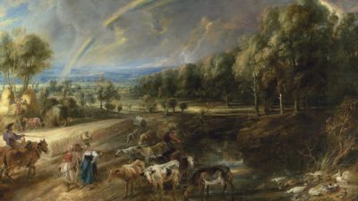 Картина Питера Пауля Рубенса «Радужный пейзаж», около 1636 года, из коллекции Уоллеса, представленная на выставке «Рубенс: воссоединение великих пейзажей» в The Wallace Collection в Лондоне. (Попечители коллекции Уоллеса, Лондон)