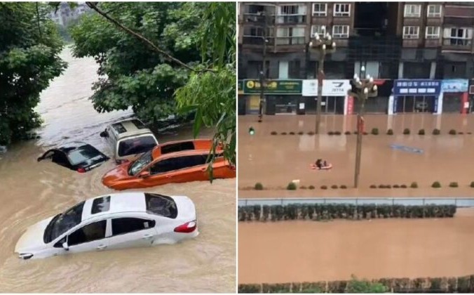 Сильные дожди проходят в городе Бажонг в провинции Сычуань, вызывая серьезное заболачивание города и разлива рек. (Photo on Weibo taken July 10, 2021) | Epoch Times Россия