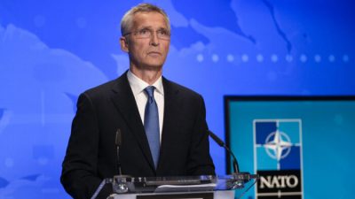 Генеральный секретарь НАТО Йенс Столтенберг присутствует на видеовстрече министров иностранных дел стран НАТО, посвящённой событиям в Афганистане, в штаб-квартире НАТО в Брюсселе 20 августа 2021 г. Francisco Seco/POOL/AFP via Getty Images