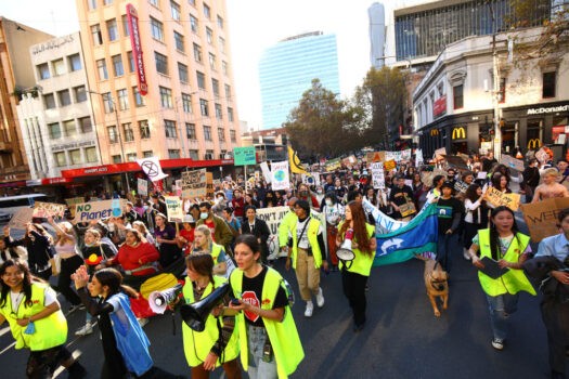 Протестующие принимают участие в климатическом митинге в Мельбурне, Австралия, 21 мая 2021 г.