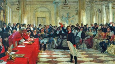 А. С. Пушкин на экзамене в Царском Селе 8 января 1815 года, Картина И. Репина (1911). Фото: Pushkin derzhavin/wikimedia.org/