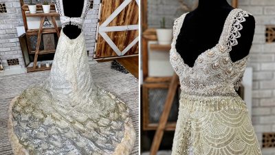 Мама-домохозяйка с пятью детьми потратила 379 часов на ручной пошив свадебного платья