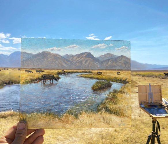 Художник пленэра пишет картины, которые идеально соответствуют окружающим его пейзажам: прибой, луга, горы…