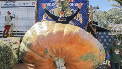 Американец проплыл 61 км по реке в гигантской тыкве